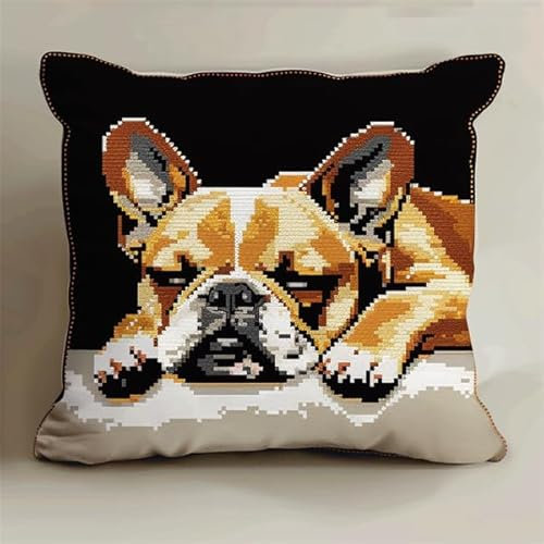 Lfynior Kreuzstich Kissen Set Hund Stickkissen mit Muster 45X45cm Stickpackung Stickset Kreuzstich Kissen zum Basteln Stickkissen Stickpackung mit Vorgedruckt Kreuzstichmotiv