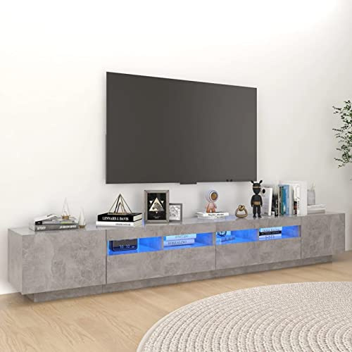 Homgoday Mueble para TV Moderno Mueble para TV con Iluminación LED RGB para TV con Luces Ambientales para Sala de Estar y Dormitorio Gris hormigón 260x35x40 cm
