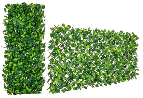 COSTWAY Konstgjord murgröna, trädgård, insynsskydd, 180 x 90 cm, växtvägg, häckar, murgröna-blad, staket för trädgårdshäckar, balkong, utomhusdekoration, häckväxt, vindskydd, pilnät (grön)