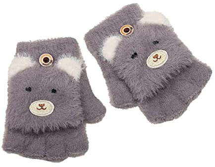 Cartoon Fingerlose Fäustlinge Halbfinger Handschuhe mit Klappe Kinder Fausthandschuhe Mädchen Jungen Strickhandschuhe Fingerhandschuhe Niedliche Winterhandschuhe Winter Warme Handschuhe für 2-6 Jahren