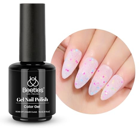 Beetles UV Gel Nagellack Glitzer rosa Glitzer, 15 ml Glitzerfarbe Konfetti glitzert Gel Polish Geschenk für Nagelkunst DIY- Heimmaniküre Gellack Geschenk für Frauen