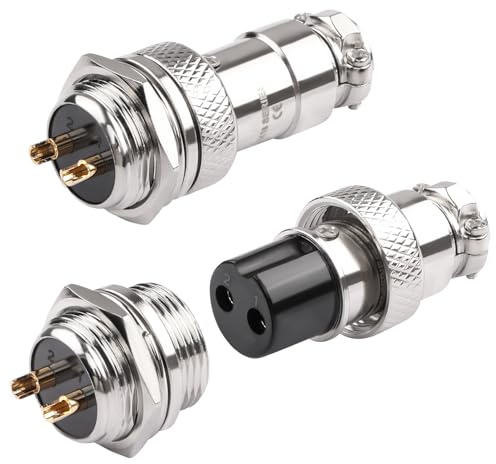 QIANRENON 2 connettori GX16 placcati in oro a 2 pin per aviazione, connettore a 2 pin, adattatore rotondo, M16 mm, 400 V/7 A