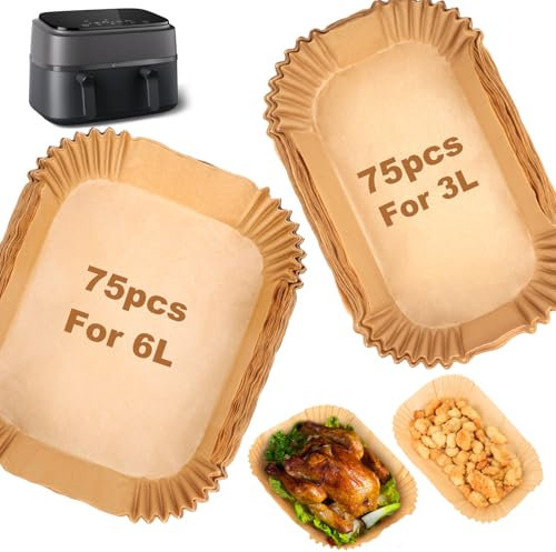 BYKITCHEN Air Fryer Liners for Philips Dual Air Fryer 3L & 6L, Tefal 5.2L & 3.1L, Cookwise 3L & 6L, Lakeland/Salter Dual Air Fryer (150PCS)