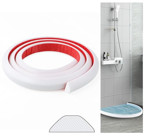 JUNART Silikon Nasszelle Bodenbarriere, 150cm Duschboden WaterStrip, Duschdichtungen für Duschtüren, Geeignet für Badezimmertüren, Badewannen, Küchenspülen, Toilettenränder(Weiß)