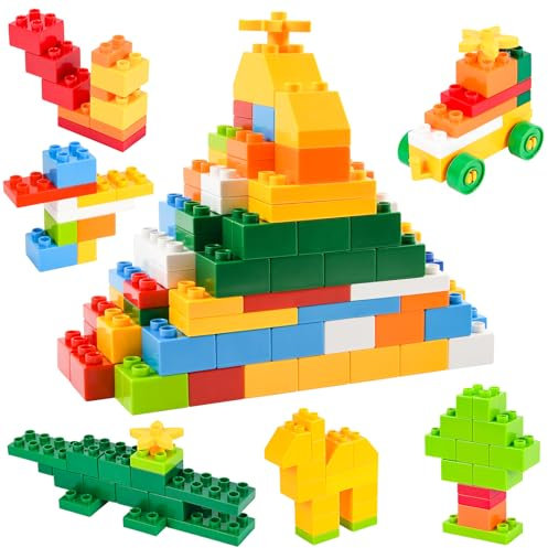 ABOHU Großen bausteine, 246 Stück Classic Große Bausteine kompatibel mit Allen führenden Marke, großes Bauklötze Bunte Grundbausteine Lernspielzeug für Jungen Mädchen ab 3+ Jahre