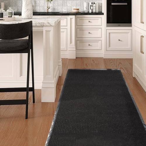 tonchean Alfombra de pasillo 90 x 300 cm, antideslizante, alfombra de cocina, lavable, alfombra larga, atrapa la suciedad, alfombra de entrada para familia y comercial, color negro