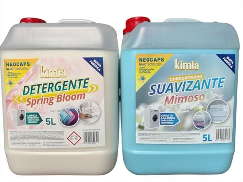 KIMIA - Pack Detergente Concentrado Spring Blossom 5L + Suavizante Concentrado Mimoso 5L | Limpieza Profunda | Fragancia Primaveral y Duradera | Protege Color de la Ropa | Suavidad y Frescor Duradero