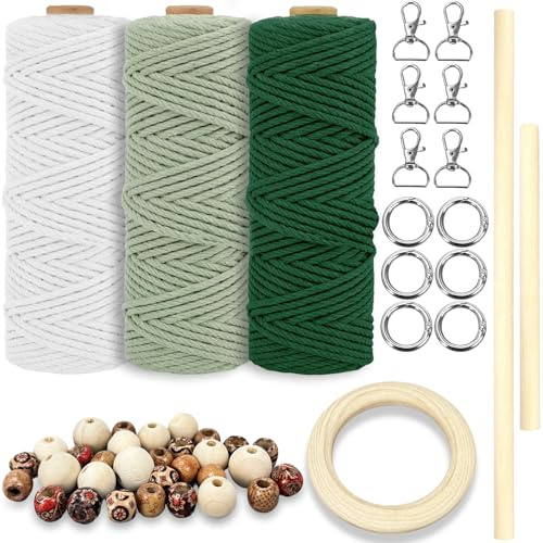 Filo macramè, 3 mm x 60 m, per principianti, con istruzioni (lingua italiana non garantita), filo di cotone per macramè, fai da te, decorazione bohémien, artigianato, cordino in cotone naturale, con