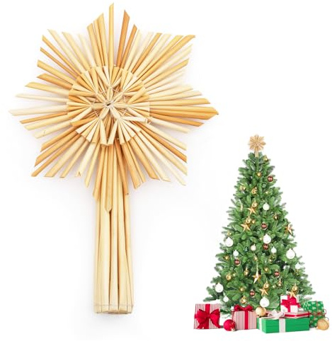 SALCAR Christbaumstern aus Stroh, 24,5 cm Schneeflocke, handgemachter natürlicher Schmuck für Christbäume, Weihnachtsdekoration