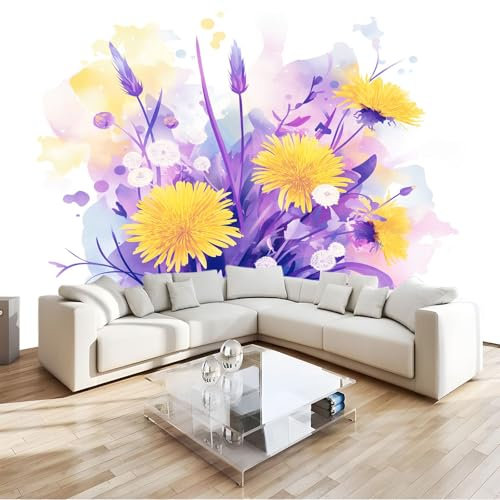 308 x 220 cm Papel pintado mural Color Arte Papel tapiz Fotomural Diente De León Botánico En Acuarela, Moderna Decoración Tejido no Tejido Decoración De Pared Sala Cuarto