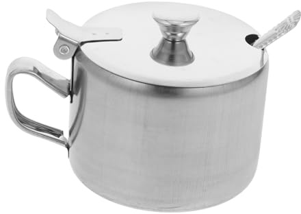 BESTYASH Azucarero Multifuncional De Acero Inoxidable Tapa Protectora y Cuchara, Compacto Para Cocinas Domésticas, Adecuado Para Sal, Pimienta y Azúcar