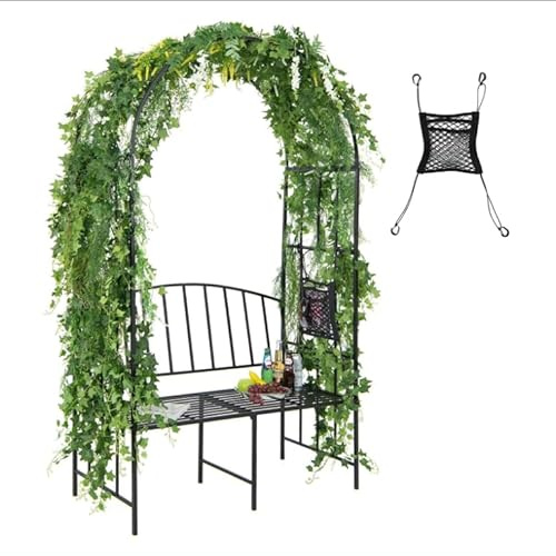 Arche de jardin en métal avec banc, pergola extérieure en treillis pour plantes grimpantes, siège de tonnelle pour 2 personnes pour jardin, mariage, fête, cérémonie