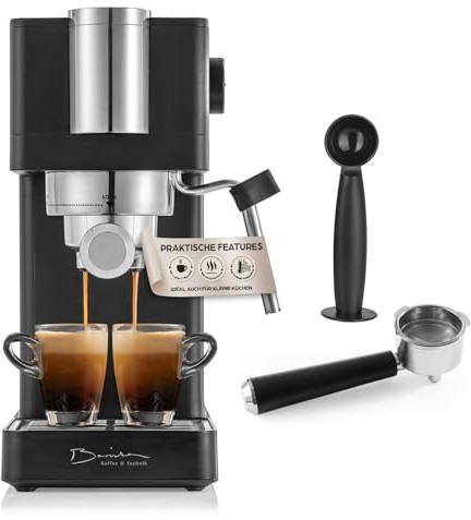 Barista Siebträger Maschine Espresso Slim | Espressomaschine Edelstahl mit 20-bar-Pumpe & Thermoblock-Schnellheizsystem | Slim Espresso Maschine mit 800-ml-Wassertank & Tassenwärmer