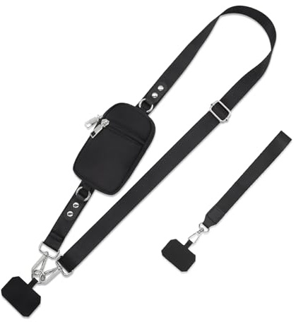 Long Keeper Phone Strap Crossbody with Wallet Adjustable Cellphone Wrist Lanyards Anti Theft Phone Neck Lanyard Replacement Purse Strap (Black)