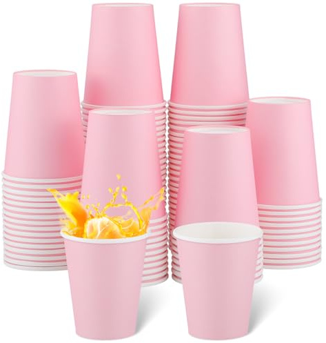 Natnarr Lot De 100 Gobelets En Carton Rose Clair 260 Ml Jetables | Papier Épais, Pour Boissons Chaudes Et Froides, Idéal Anniversaire, Mariage, Fêtes, Nettoyage Facile