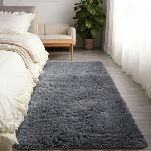 Lurviga Mjuka Och Eleganta Mattor 110 x 150 cm Lätt Att Rengöra, Maskintvättbar Moderna Golvmattor, Matta Tvättbar Halkfri för Kök, Matsal, Hall, Kontor, Mörkgrå