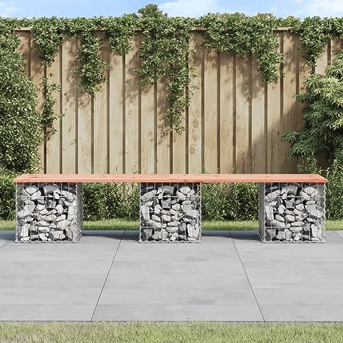 SKTQYQO Panca da Giardino in Legno Massello di Douglas con Base Gabbione in Acciaio Zincato 203x44x42 cm, Design Compatto per Spazi Limitati, Struttura Stabile e Resistente alle