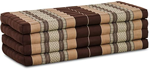 livasia Sustainable kapok mattress - 79x43x3.1″ - Guest mattress, wide, Folding mattress, Ecological yoga mat, Folding guest bed, Sun lounger for garden & balcony (Brown)