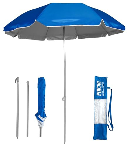 Pincho Sombrilla Playa Mochila Plegable 180CM UV50+, Ultraligera 1,5kg, Ideal para Moto, Bicicleta y Camping, Parasol Resistente al Viento con Varillas de Acero y Bolsa de Transporte