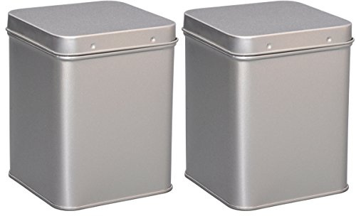tea4chill 2 Stk Teedosen für losen Tee 200g, Gewürzdosen, Silver Classic, Metall, eckig mit Scharnierdeckel, 88 x 88 x 115mm (LxBxH)