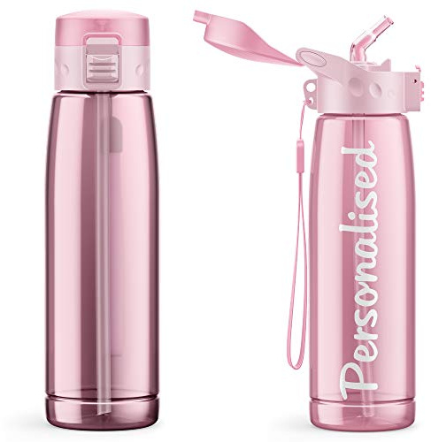 Purple Print House Personalised Water Bottle With Straw - 660ml - School Water Bottles - Gym Bottle - Bpa Free - Cycling Sports - Add Your Custom Name To Bottled Water