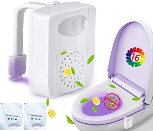 ZEZHOU Toilet Light Motion Sensor - 16 Color LED Night Lights for Toilet Bowl with Aromatherapy for Bathroom, Funny Gifts Idea for Dad Men Women Kids Teen Boys, Cool Fun Gadgets for Stocking Stuffer