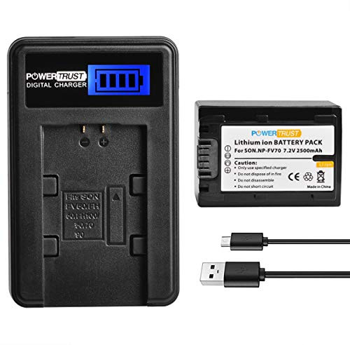 PowerTrust NP-FV70 Battery and LCD USB Charger for Sony HDR-CX190 HDR-CX200 HDR-CX210 HDR-CX220 HDR-CX230 HDR-CX260V HDR-CX290 HDR-CX380 HDR-CX430V HDR-CX580V HDR-CX760V HDR-PJ230 HDR-PJ380