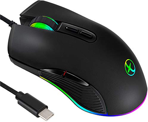 IULONEE Souris Filaire USB C de Type C, Souris de Jeu Ergonomique, 4 rétroéclairage RVB 3200 DPI, Compatible avec M@c, Matebook, Chromebook, HP OMEN, PC Windows, Ordinateur Portable et Autres
