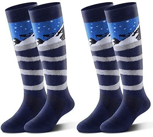 Highcamp 2 Pairs Kids Merino Wool Ski Snowboard Socks Boy Toddler Snow Socks/Alps Navy, M