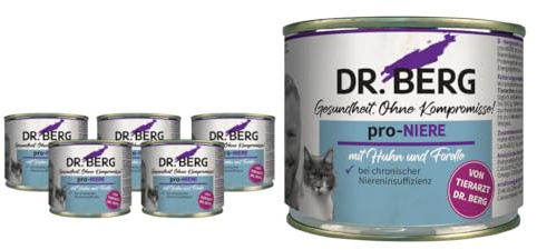 Dr. Berg pro-NIERE Nassfutter für Katzen mit Niereninsuffizienz | 6 x 200g | Diätfutter zur Unterstützung der Nierenfunktion, Nierenfutter für Katzen
