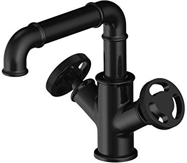 GLYYR Mitigeur Lavabo Noir Robinet Salle de Bain Style Industriel Robinet Lavabo en Laiton Robinetterie Vasque 2 Poignées Monté sur Le Pont Robinet Vasque avec Eau Chaude et Froide