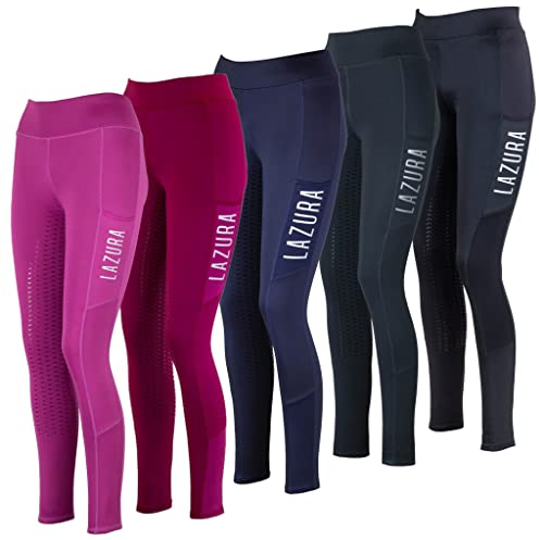 Lazura - Reitleggings für Damen Emilia | Vollbesatz aus Silikon | Vollbesatzreithose mit 2 seitlichen Handytaschen | Reithose in Nachtblau | Reitbekleidung in Größe 42