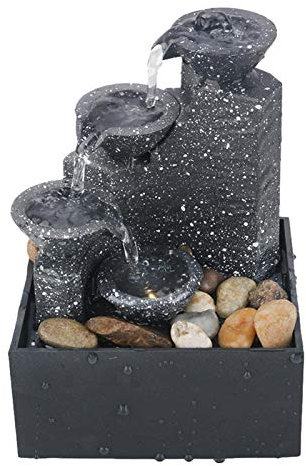 rebirthesame Fontaine à Table à 4 Niveaux - Petite CRelaxation avec lumière LED, Fontaine méditation Table décorative intérieure avec Bruit d'eau apaisant pour soulager Le Stress