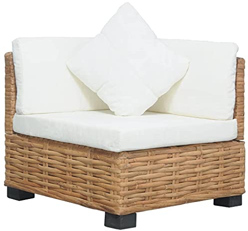 TEWTX7 Natürliches Rattan Ecksofa mit Auflagen Sitzpolster und Armlehne Rattansofa Gartensofa Loungesofa Holz Sofabeine Gartenmöbel 66 x 69 x 62 cm