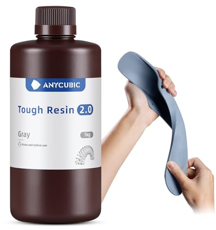 ANYCUBIC Tough Resin 2.0, (Grau, 1000g) | Verbesserter Hoher Zähigkeit und Hoher Präzision, 365–405 nm Schnell Aushärtendes 3D Harz für Resin 3D Drucker