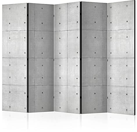 murando Akusticher Raumteiler Betonoptik Foto Paravent 225x172 cm beidseitig auf Vlies-Leinwand bedruckt Akustikschaum Trennwand Spanische Wand Sichtschutz Home Office 3D Effekt Loft grau f-C-0389-z-c