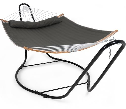 SUNCREAT Double Hammock with Curved Spreader Bar, Hammock with Stand Included 2 Person, Patent Pending, Dark Gray