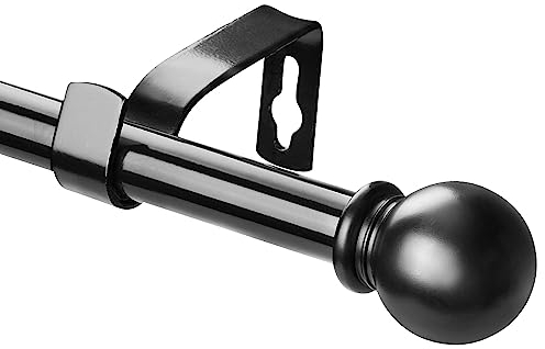 Gardinenstange 70-188 cm, Vorhangstange mit Rundem Endstück mit Halterungen, Beschläge-Set aus Edelstahl, 16 mm Durchmesser Gardinenstange Verstellbare Dekorative für Schlafzimmer/Schwarz