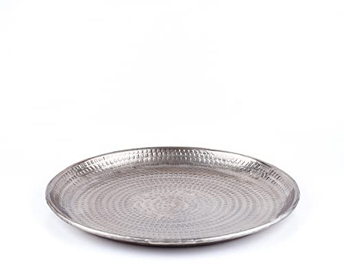 Orientalisches Tablett aus Aluminium Imera 30cm | Marokkanisches Teetablett in der Farbe Silber | Orient Silbertablett silberfarbig | Orientalische Dekoration auf dem gedeckten Tisch