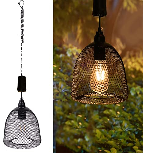 pearlstar Lámpara de techo con batería, funciona con pilas, con temporizador de 6 horas, lámpara de techo para exterior e interior, farolillo colgante de metal negro para patio, bar, patio, jardín