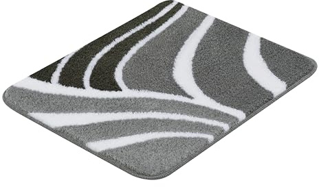 Kleine Wolke Badteppich Flame Anthrazit 55 x 65 cm | OEKO-TEX zertifiziert, rutschhemmende Unterseite, für Fußbodenheizung, maschinenwaschbar, 100% Polyacryl