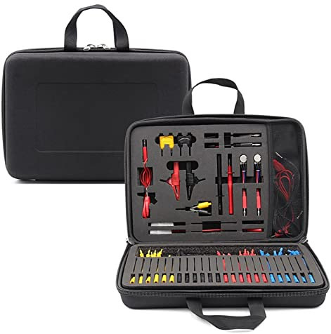 Automotive Circuit Test Leads Kit 92pcs Multimeter Test Lead Set Includes Acicular Probe SRS Connector Alligator Clips 5KΩ Flat/Circular Terminal Potentiometer Cable Tool Case for Auto Diagnostic