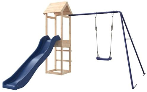 vidaXL Durable Outdoor Playset in Solid Pine Wood with Swing, Slide and Sandpit- Kid-Friendly Backyard Jungle Gym