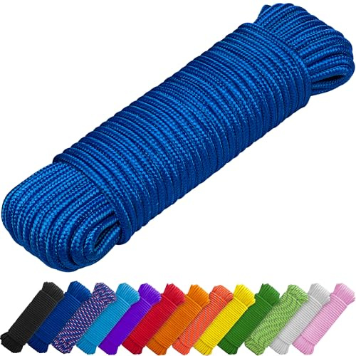 TECEUM Seil - 46M x 7mm - Blau - Allzweckschnur - Camping Kordel | Basteln, Fahnenmast, drinnen und draußen - Polypropylen Nylon Poly Leichtgewicht Diamant geflochtene Schnur