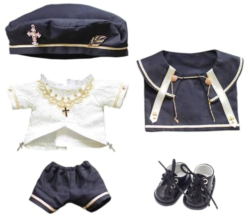 niannyyhouse Puppenkleidung im europäischen Stil, Hut, Hemd, Hose, Schal, Lederschuhe, Stofftier-Zubehör, 10 cm, 15 cm, 20 cm, 40 cm
