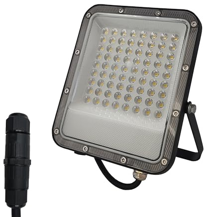FactorLED Foco Exterior LED Negro 50W, Proyector AVANT PRO, 5750Lm, IP65 Resistente al agua, muy resistente IK10, Luz blanca fría 5700K (50)