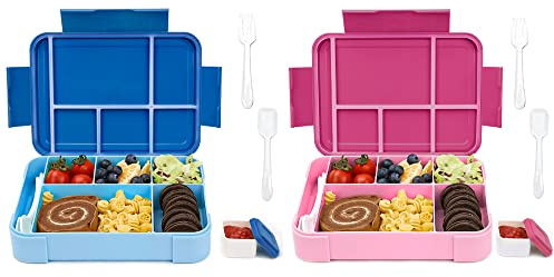 Bugucat Brotdose Kinder mit Fächern 1330ML 2 Set,Lunchbox Kinder Bento Box Auslaufsicher mit 6 Fächern Besteckset,Vesperdose Frühstücksbox für Mädchen,Jausenbox Brotdose für Erwachsene