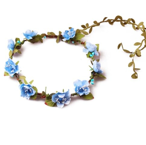 Rockreyoa Blumenkranz Verstellbar Damen Haarband Blumen Haare Blumenkrone Boho Stirnband Kopfschmuck mit grünem Blattband für Frauen Hochzeit Party Festival Zeremonie Fotografie-Requisiten Blau