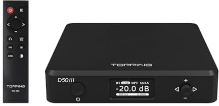 TOPPING D50 III 2x ES9039Q2M Balanced DAC: XU316 DSD512 PCM768kHz USB DAC, entrée BT5.1/USB/optique/coaxial Convertisseur vers sortie RCA/TRS, HiFi Audio Preampli DAC supporte USB PEQ/12 Trigger, Noir