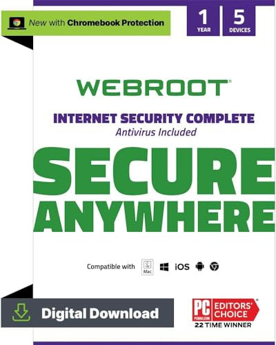 WEBROOT Internet Security Complete 2026 | Password Manager, Smartphone & Tablet, Performance Optimizer, Cloud Backup | 5 Devices | 1 Year | Mac/Windows/iOS/Android/Chrome | Activation code per email